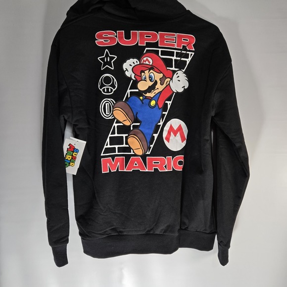 Kids Size 14-16 Black Super Mario Hooded Shirt. - Picture 3 of 5